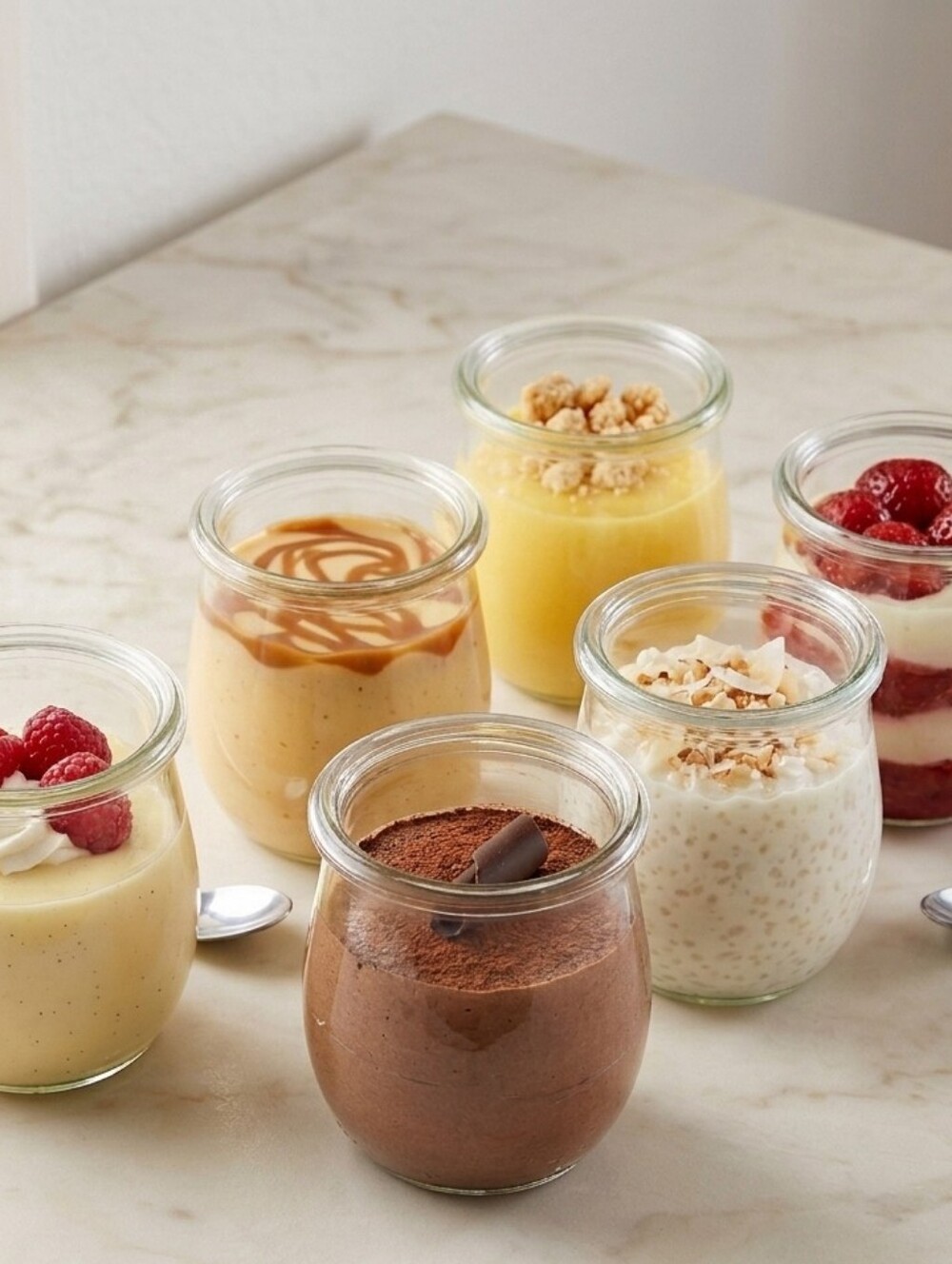 Set of 12 New Clear Glass Yogurt Style Jars with Thin Plastic Snap-On Lid Covers